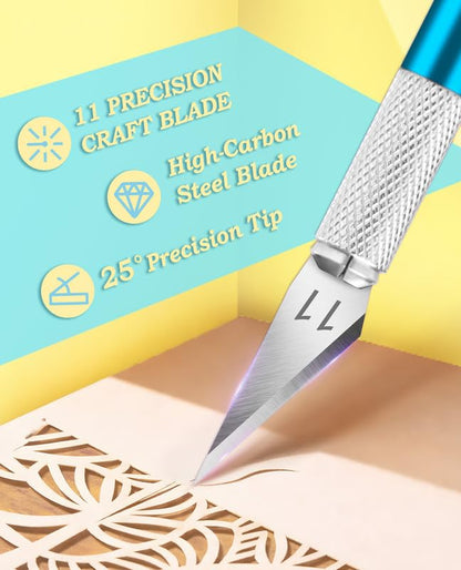 DIYSELF Precision Hobby Knife Set with 20#11 Blades, 6-Inch Metal Ruler | Precision Hobby Knife with Steel Ruler for DIY, Art & Model Making, Exacto Knife Kit, Artists & Modelers, Blue - color: Blue-20