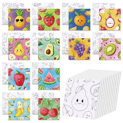 Anseal 12 Packs Pre Drawn Canvas to Paint, 4" X 4" Fruits Pre-Printed Paint Party, Pre Stretched Canvas Outline Painting Boards for Paint Lovers, Party Favor (Fruit) - style: fruit