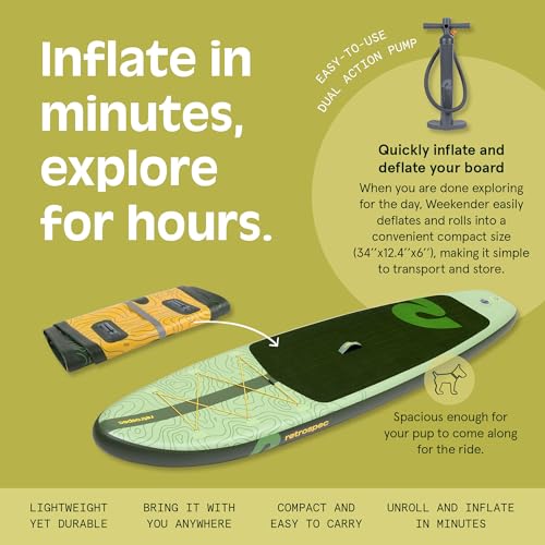 Retrospec Weekender Inflatable Stand Up Paddle Board Includes Paddle, Pump, and Accessories 10’6” Lightweight iSUP, Puncture Resistant Inflatable Paddle Board for Adults - color: Wild Spruce (Legacy)