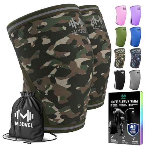 Modvel 7mm Neoprene Knee Sleeves for Men & Women Weightlifting & Powerlifting – Compression Knee Sleeve Support for Squats, Gym, Training – USPA, IPL Approved – Medium Army/green (Pair) - color: Q ARMY/GREEN, size: Medium