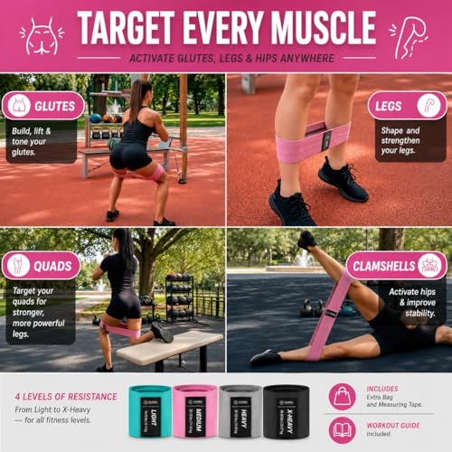 8 PCS Resistance Bands Set for Working Out – Fabric Booty Bands for Women & Men, Non-Slip Exercise Bands with Carry Bag, Measuring Tape & Workout Guide
