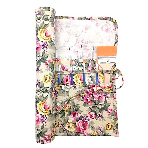 Funny live Paint Brush Holder Art Supplies, Artist Paint Brush & Storage Organizer Roll-Up Case Bag, Protect Acrylic Oil Watercolor Paintbrushes (Flower 22 Slot Pockets) - color: Flower 22 Slot Pockets