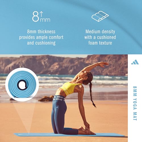 adidas Yoga Mat - Eco Friendly - Non Slip, Durable Textured Surface, 8mm - color: Preloved Blue
