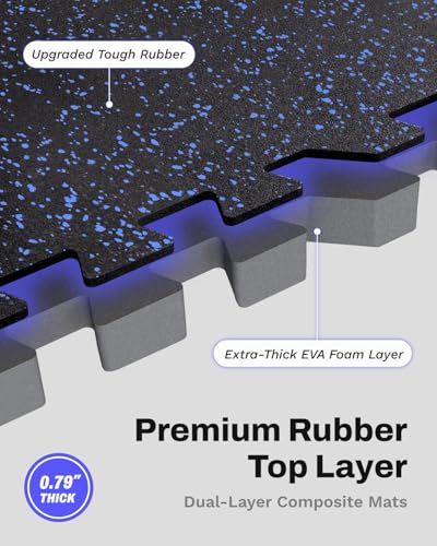 AIRHOP 0.79" Thick Gym Flooring for Home Gym, 24 Sq Ft Rubber Top Gym Mat - color: Black/Blue, size: 24 Sq Ft (6 Tiles)