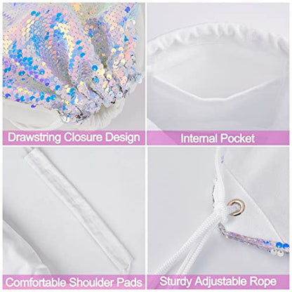 MHJY Sparkly Reversible Sequin Drawstring Backpack for Sports Gym Beach | Sparkly Reversible Sequin Mermaid Backpack With Creative DIY, Featuring Inside Pocket & Drawstring For Dance Swim - color: Mermaid Purple/Silver