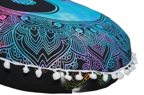 CRAFT KALA 22" Round Mandala Boho Pillow Cover Meditation Room Seating Poufs Cover for Living Room Yoga Room Home Bedroom Balcony Garden Party Decoration Cotton Floor Cushion Cover 22", Multi Yin Yang - color: Multi Yin Yang, size: 22"