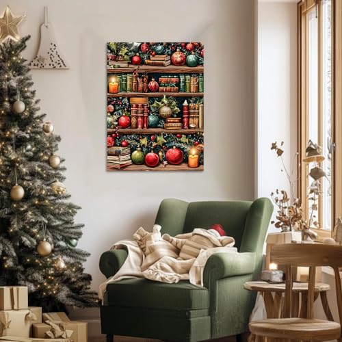 Chritsmas Diamond Painting Kits for Adults, Bookshelf Diamond Art for Adult | Full Round Drill Paint by Diamond, Christmas Diamond Art Painting, Gem Arts and Crafts for Adults Beginners 12x16 Inch - color: Bookshelf