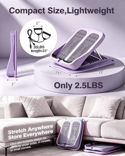 9-Level Adjustable Slant Board for Calf Stretching, Incline Board with 2 Resistance Bands, Portable Calf Stretcher for Teenagers, Office Foot Rest & Physical Therapy Equipment - color: Purple