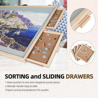 ALL4JIG 1500 Pieces 2-in-1 Tilting&Rotating Puzzle Board for Adults,24.53" x 33.19" Wooden Jigsaw Puzzle Table with 4 Drawers,Portable Board with Lazy Susan and Cover,with a Table Easel-Style Tilt - size: Medium-1500pcs