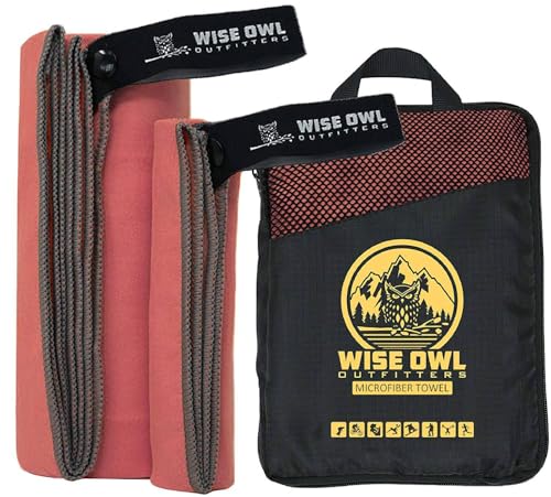Wise Owl Outfitters Microfiber Camping Towel - Quick Dry Towel for Travel, Backpacking, Hiking, Beach, Gym & Yoga - Compact, Fast Drying & Lightweight - color: Red, size: Large (24x48) + Washcloth (12x12)