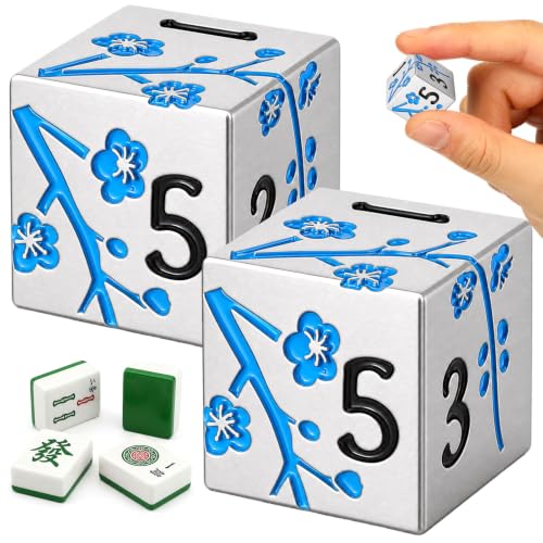 2 Pcs Mahjong Dice Metal, Classic, Silver Blue | D6 Mah Jong Dice,Standard Size Mahjong Dice, Durable Material, Replacement for Lost Dice, Board Game Mahjong Supplies - color: Silver Blue, size: Classic