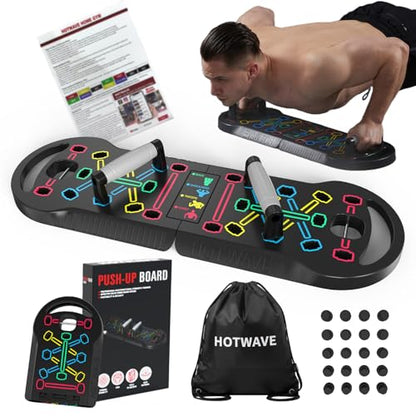 HOTWAVE Push Up Board, Portable PushUp Board, Foldable 20 in 1 Push Up Bar - color: Black