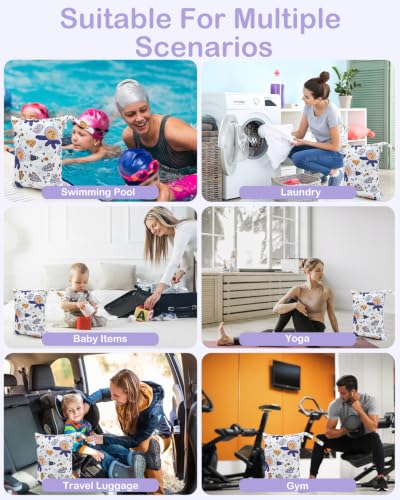 ALVA ALVABABY 2pcs Waterproof Wet Dry Bags,Reusable with Two Zippered Pockets,Baby Cloth Diaper,Travel,Beach,Pool,Daycare,Soiled Baby Items,Yoga Gym Bag,Swimsuits or Wet Clothes 2LW03 - color: Rockets and alien tigers