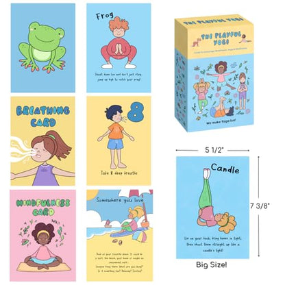 Kids Yoga Card Deck - 55 Large Format Cards for Movement, Mindfulness & Breathing - Perfect for Teachers, Therapists, Families & More - Includes 5 Yoga Games to Play Solo or in a Group - Ages 3-103