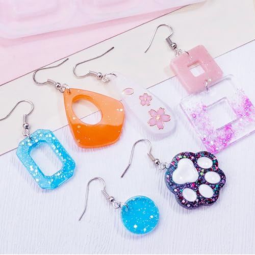 7Pcs Earring Resin Silicone Molds with 40 Earring Hooks, Epoxy Resin Jewelry Molds Silicone Set for Casting Irregular Shape Mold for Earrings Pendant Necklace Bracelet Keychain (7 Pcs-Small) - size: 7 Pcs-small
