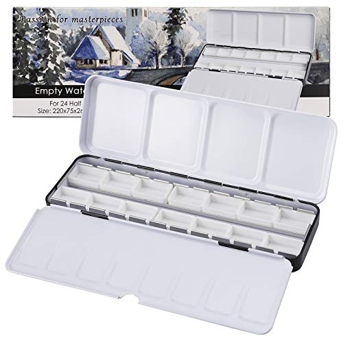 MYARTOOL Empty Watercolor Palette, Metal Empty Watercolor Tin Palette Paint Case with 12 PCS Empty Full Pans for DIY Travel Watercolor Palette, Acrylic and Oil Painting - color: Black, size: 12 PCS Empty Full Pans