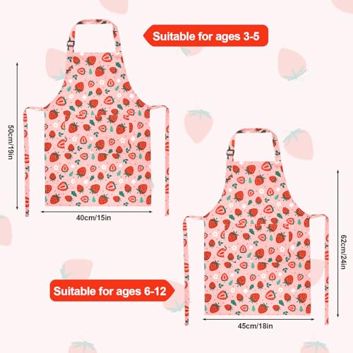 2 Pack Kids Apron, Cute Cooking Aprons, Waterproof Art Apron with Pockets, Toddler Painting Artist Apron Adjustable - color: Strawberry, size: 40*50cm
