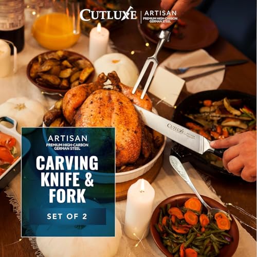 Cutluxe Turkey Carving Knife Set – Carving Fork & Knife for Meat & BBQ | Razor Sharp German Steel, Full Tang Ergonomic Handle – Grilling Gift for Men, Artisan Series - size: 2 Pcs BBQ Knife Set
