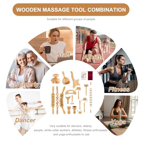 16Pcs Wood Therapy Massage Tools Set, Maderoterapia Massage Kit with Wooden Gua Sha Tools, Body Sculpting & Lymphatic Drainage Massager, Muscle Relaxation Roller for Face, Back, Legs & Full Body - color: 16pcs