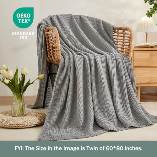 EMME Muslin Blankets for Adults Throw Blanket for Couch Breathable Gauze Soft Lightweight Airy Dark Grey Throw 50"x60" - color: 06 - Grey, size: Throw (50" x 60")