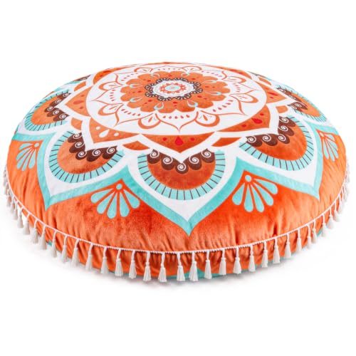 Hihealer Meditation Cushion, Large Velvet Floor Pillow for Yoga, Meditation & Mindfulness, Supportive Memory Foam Bolster (Orange) - color: Orange