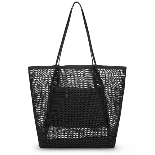 Iioscre Beach Bag for Women, Causal Hobo Handbags with Zipper Inner Pocket - color: Black
