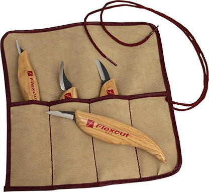 FLEXCUT Wood Carving Tools Set 4 Piece Carving Knife Set KN100, Whittling Knives Include Solid Ash Handle