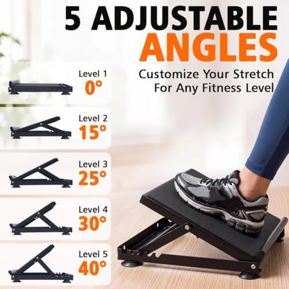 Steel Adjustable Slant Board with Suction Base for Calf Ankle Stretching | 5-angle 20°–45° Foam Surface, Supports 440 lb, Non-slip Suction Cups for Home Gym and Physical Therapy