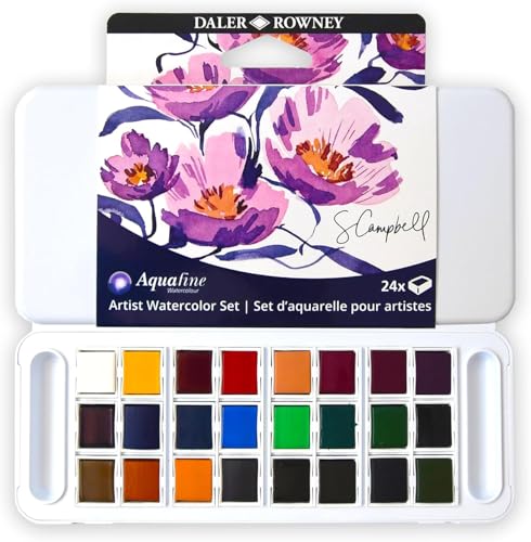 Daler-Rowney Aquafine Watercolor Paint Set, Shayda Campbell Artist Palette, Plastic Travel Set, 24 Half Pans, Assorted Colors, 1 Count - size: 24 Count (Pack of 1), style: Shayda Campbell