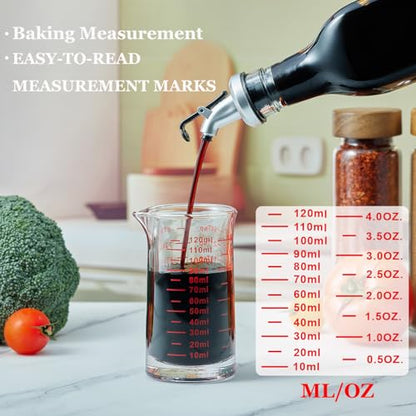 Ackers 4 Oz Glass Measuring Cup,Borosilicate Shot Glass with V-Shaped Spout-Red Line - color: Red