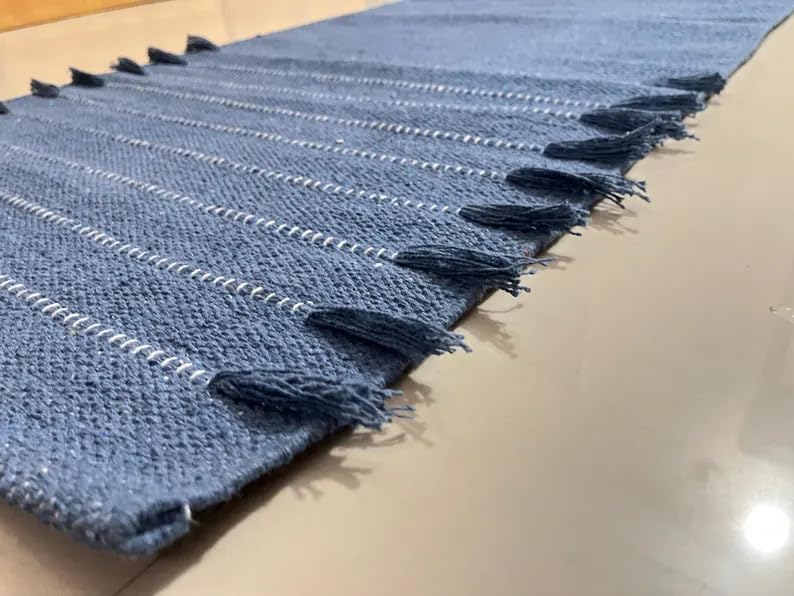 Payal Rugs Cotton Yoga Mat - Eco-Friendly Hand-Woven Rug - Non Slip & Thick (24”x72”x5mm) for Yoga Everyday Fitness at Home - Comfortable Extra-Long - color: Sky Blue