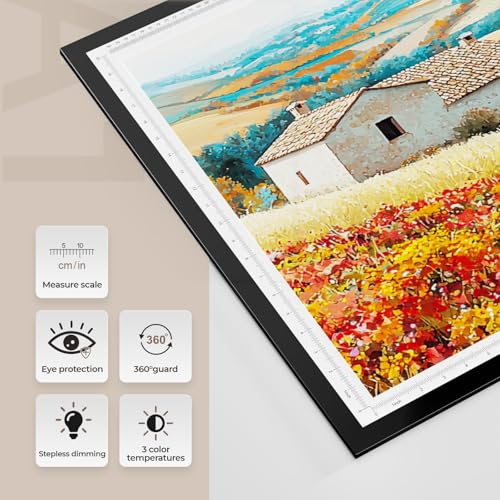 A1 Light Pad,LED Light Board for Diamond Painting,Tracing&Drawing | 7000 Lux Bright Light,10 Brightness Levels,Independent Anti-Touch Controller,Ultra Thin Design,USB-C Connection - size: A1-3color