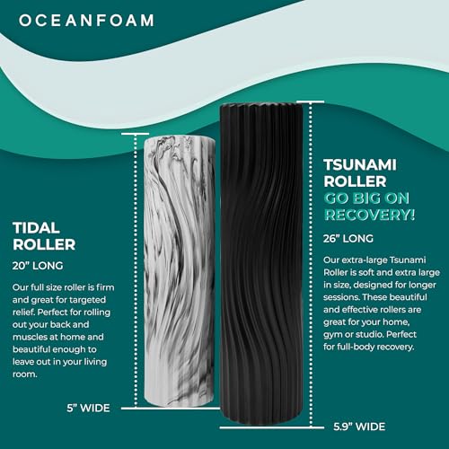 Oceanfoam Tsunami Roller (Black) - Extra-Large, 26" x 5.9" - Soft, Textured Foam Roller for Physical Therapy, Back Pain, Exercise & Stretching - Wave Textured - Yoga, Athletics, & Wellness - color: Black