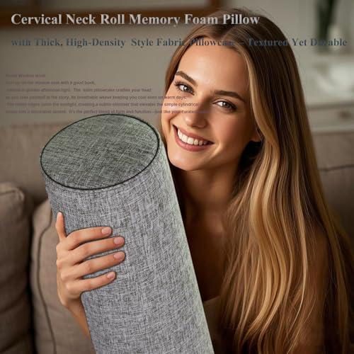 Memory Foam Cylinder Pillow - Ergonomic Cervical Pillow for Neck/Legs/Back Support, Decorative Bolster for Home Sofa/Bed, Neck Roll Memory Foam Pillows with washable cover (Metallic gray, 6x18) - color: Metallic Gray, size: 6x18