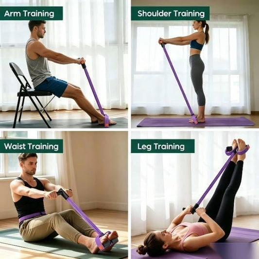 Handle Pedal Resistance Band, 8-Tube Multifunctional Pedal Resistance Band, Durable Natural Rubber Fitness Band, Suitable for Abdomen, Waist, arms, Legs, core/Abdominal Workouts - color: Black-purple