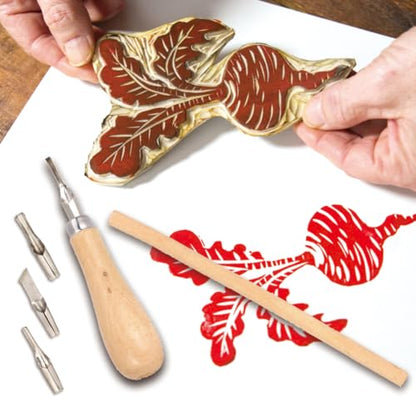 2 Sets Linoleum Carving Tools - 10 Replaceable Cutters | 2 Wooden Handles Stamp Carving Tools, Linocut Kit for Printmaking Ideal for Linocut, Woodworking, Precision Carving