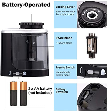 Aogwat Pencil Sharpener Electric Pencil Sharpener for Kids, Blade to Fast Sharpen, Suitable for No.2/School/Classroom/Office/Home (Black) - color: Black