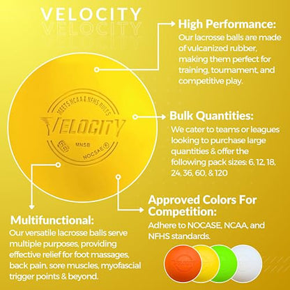 Velocity 라크로스 볼 - 60팩 및 120팩 - 연습용, 공식 NFHS 및 대학 승인 사이즈 - color: 옐로우, size: 120 Balls, style: 연습용 공
