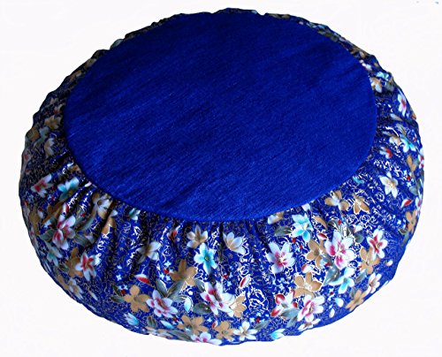 Meditation Cushion Zafu Pillow Japanese Kimono Silk Blue - color: Blue
