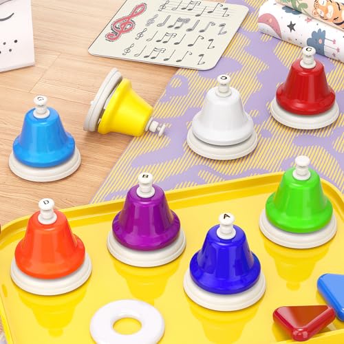 Facmogu 8 Note Rainbow Hand Bells for Kids, Color Coded Musical Bells Set | For Preschool Learning Education, Classroom Rhythm Teaching | Percussion Instrument Montessori Music Toy | Birthday Gift