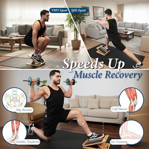 Slant Boards for Exercise - Adjustable Bamboo Calf Stretcher & Squat Wedge, Foldable & Portable Incline Board with Angle Markings, for Physical Therapy Leg Exercisers & Home Gym