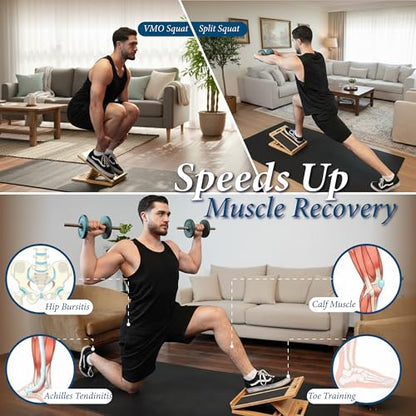 Slant Boards for Exercise - Adjustable Bamboo Calf Stretcher & Squat Wedge, Foldable & Portable Incline Board with Angle Markings, for Physical Therapy Leg Exercisers & Home Gym