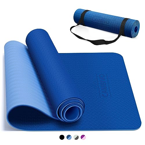 CAMBIVO Yoga Mat for Women Men Kids, 1/3 & 1/4 & 2/5 Inch Extra Thick Yoga Mat Non Slip, 72" x 24" TPE Yoga Mats, Workout Mat with Carrying Strap for Yoga, Pilates and Floor Exercises - color: Blue, size: 72*24*0.24 inch