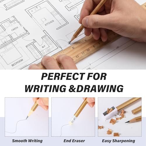 TecUnite 60 Pcs HB Pencils #2 Unsharpened Wood Cased Pencils with Eraser Pencil Cute Graphite No 2 Pen for Adults Gifts Exam School Office Sketching Learning (Gold Color, Silver) - color: Gold Color, Silver