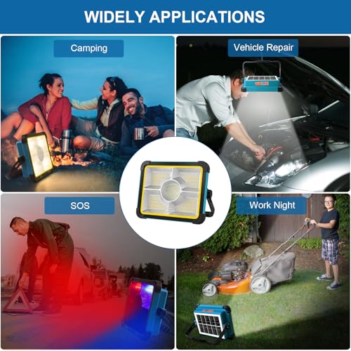 Rechargeable LED Solar Work Light | Job Site Battery Rechargeable LED Floor Light, Waterproof Portable Camping Light for Emergency, Repair, Camping - size: 12000mAh
