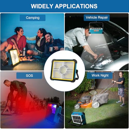 Rechargeable LED Solar Work Light | Job Site Battery Rechargeable LED Floor Light, Waterproof Portable Camping Light for Emergency, Repair, Camping - size: 12000mAh