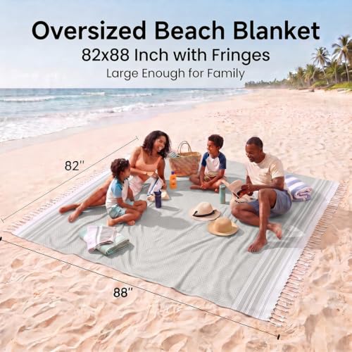 Yongoes Turkish Beach Towel Blanket Oversized 82x88 Light Grey Boho - color: Grey Light, size: Extra Large 82"x88"（208x224cm）