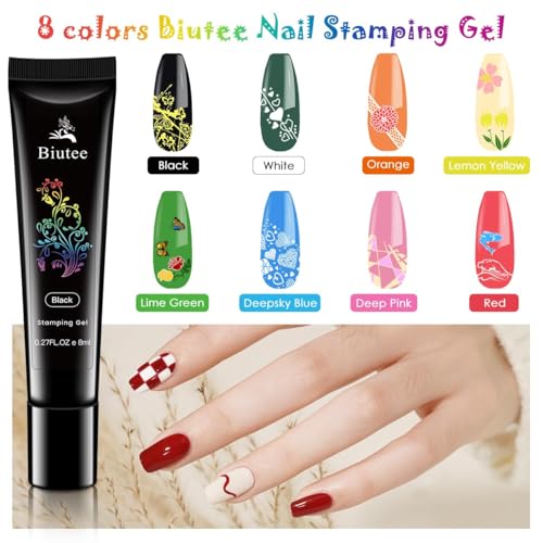 Biutee 15PCS Nail Art Stamping Plate 8 Nail Stamping Gel Polish Nail Stamping Kit Nail Stamper Scraper with Storage Bag, Lace Flower Butterfly Star Design Nail Stamp Template Kit for DIY Nail Art - color: 26 Piece Set