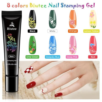 Biutee 15PCS Nail Art Stamping Plate 8 Nail Stamping Gel Polish Nail Stamping Kit Nail Stamper Scraper with Storage Bag, Lace Flower Butterfly Star Design Nail Stamp Template Kit for DIY Nail Art - color: 26 Piece Set