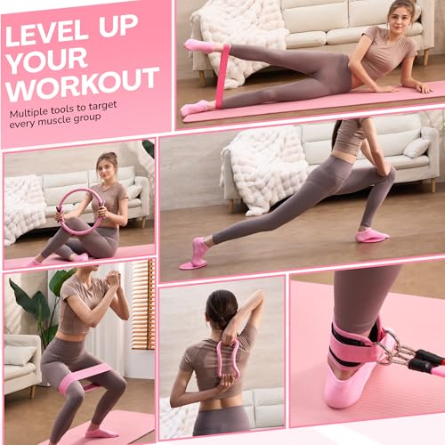 Pilates Kit for Women – Home Pilates Equipment Set with Pilates Ring & Ball, Resistance Band, Ankle Resistance Bands with Cuffs, Grip Socks & Massage Ball – Full Body Home Workout Essentials